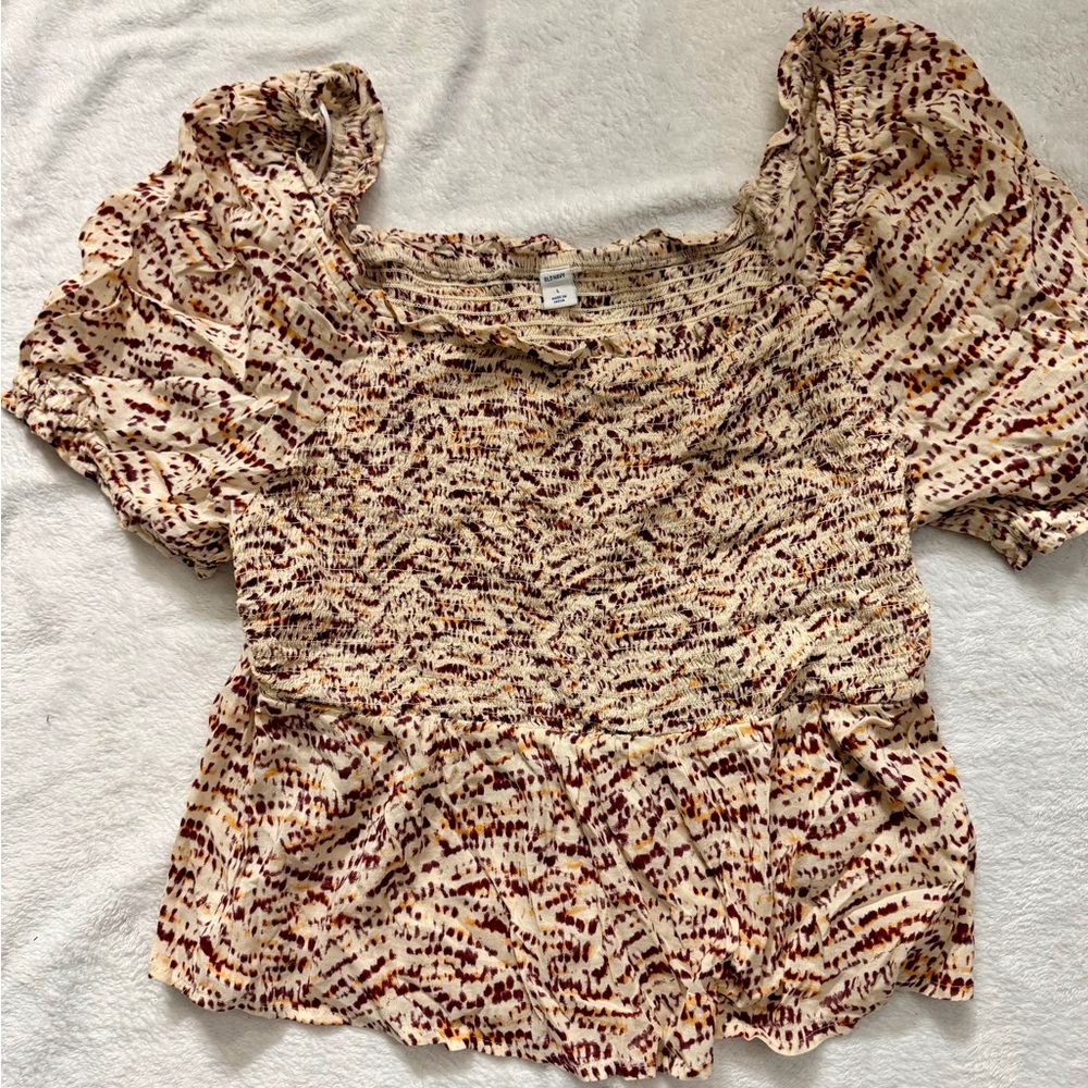 Old Navy Cream Peplum Blouse with Brown & Rust Dots